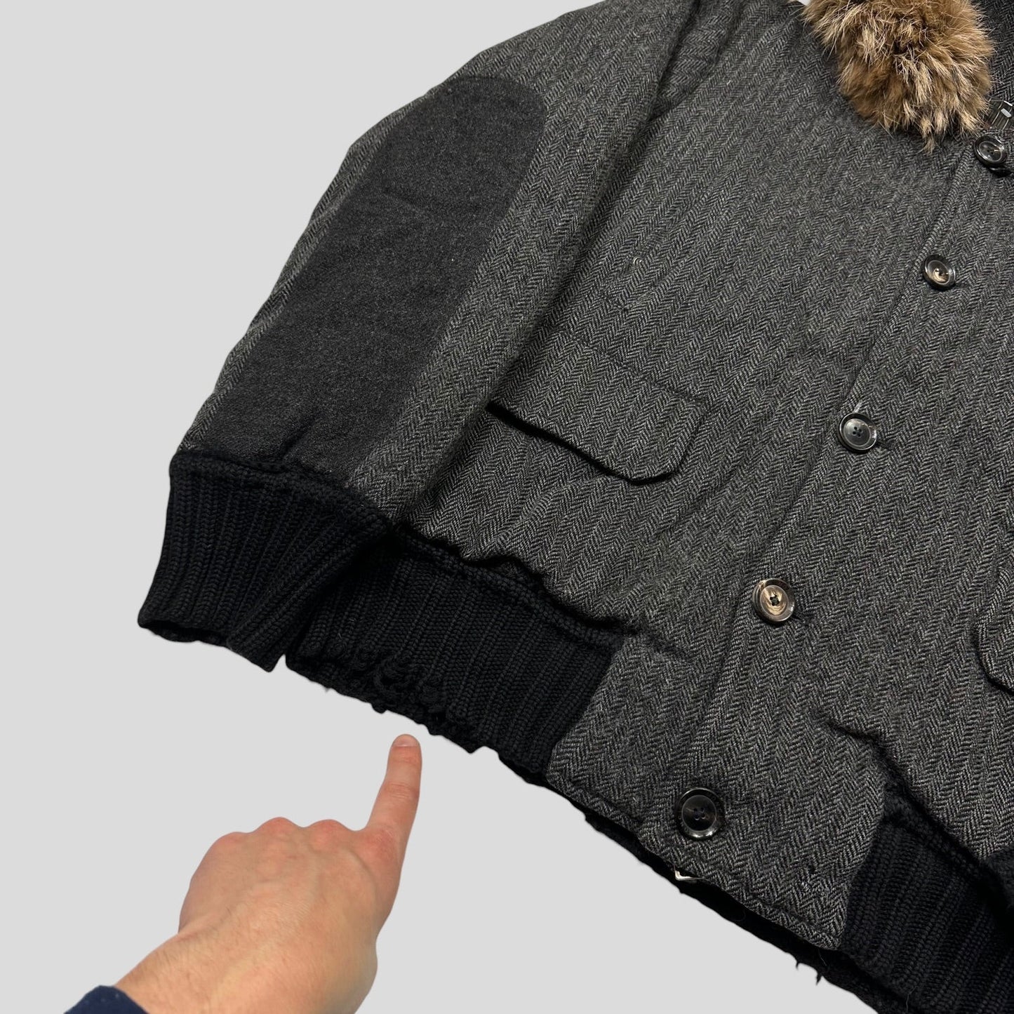 Moncler 00’s Herringbone Wool Down Detachable Fur Jacket - 3 (L) | Default Title, Brown