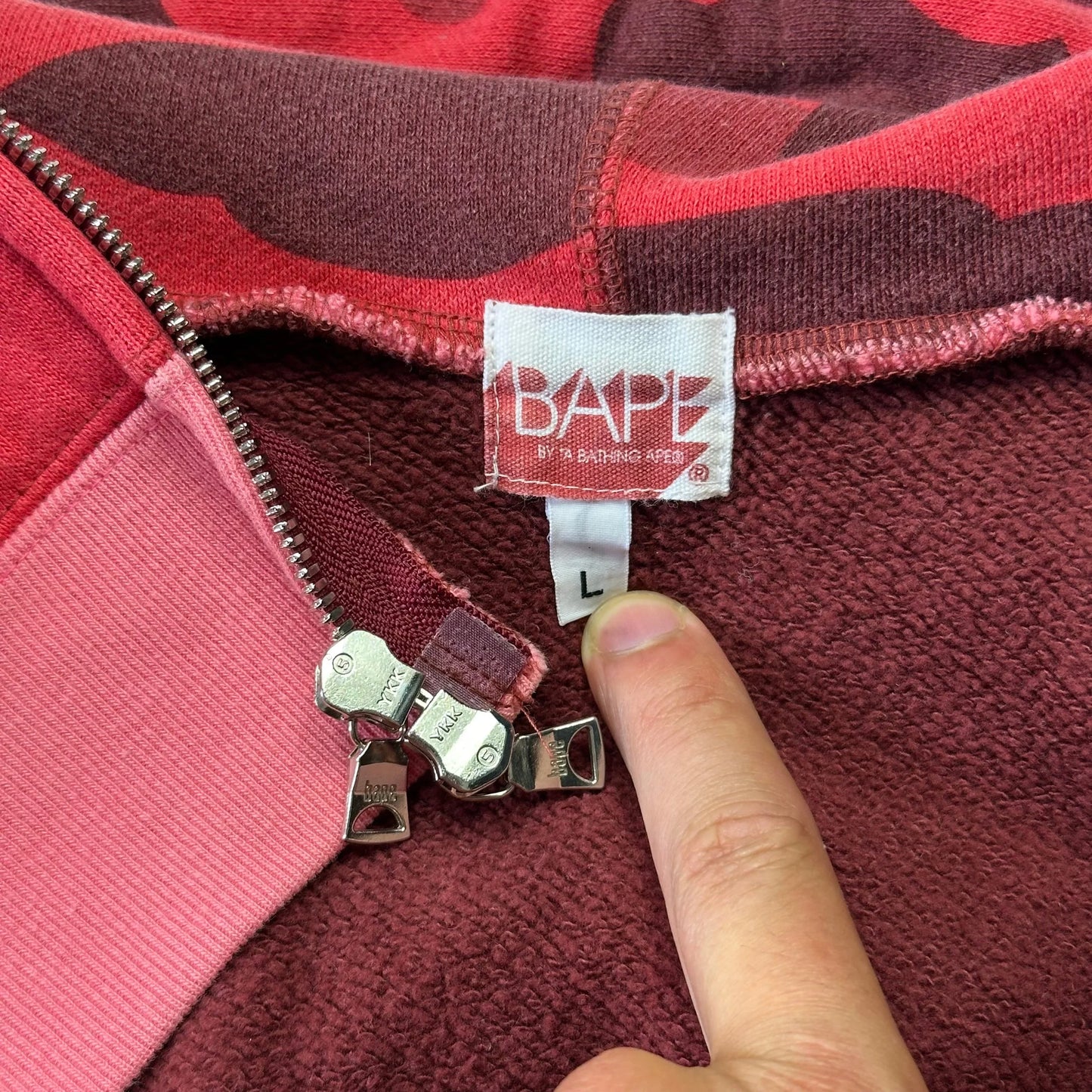 Bape OG 2005 Red Camo Spellout Full Zip Hoodie - L/XL