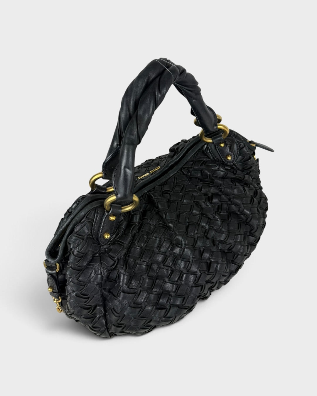 2010s Miu Miu Black Woven Leather Handbag | O/S, Multicoloured