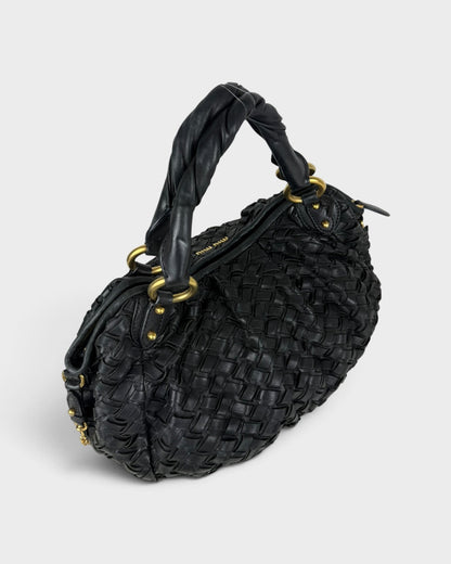 2010s Miu Miu Black Woven Leather Handbag | O/S, Multicoloured