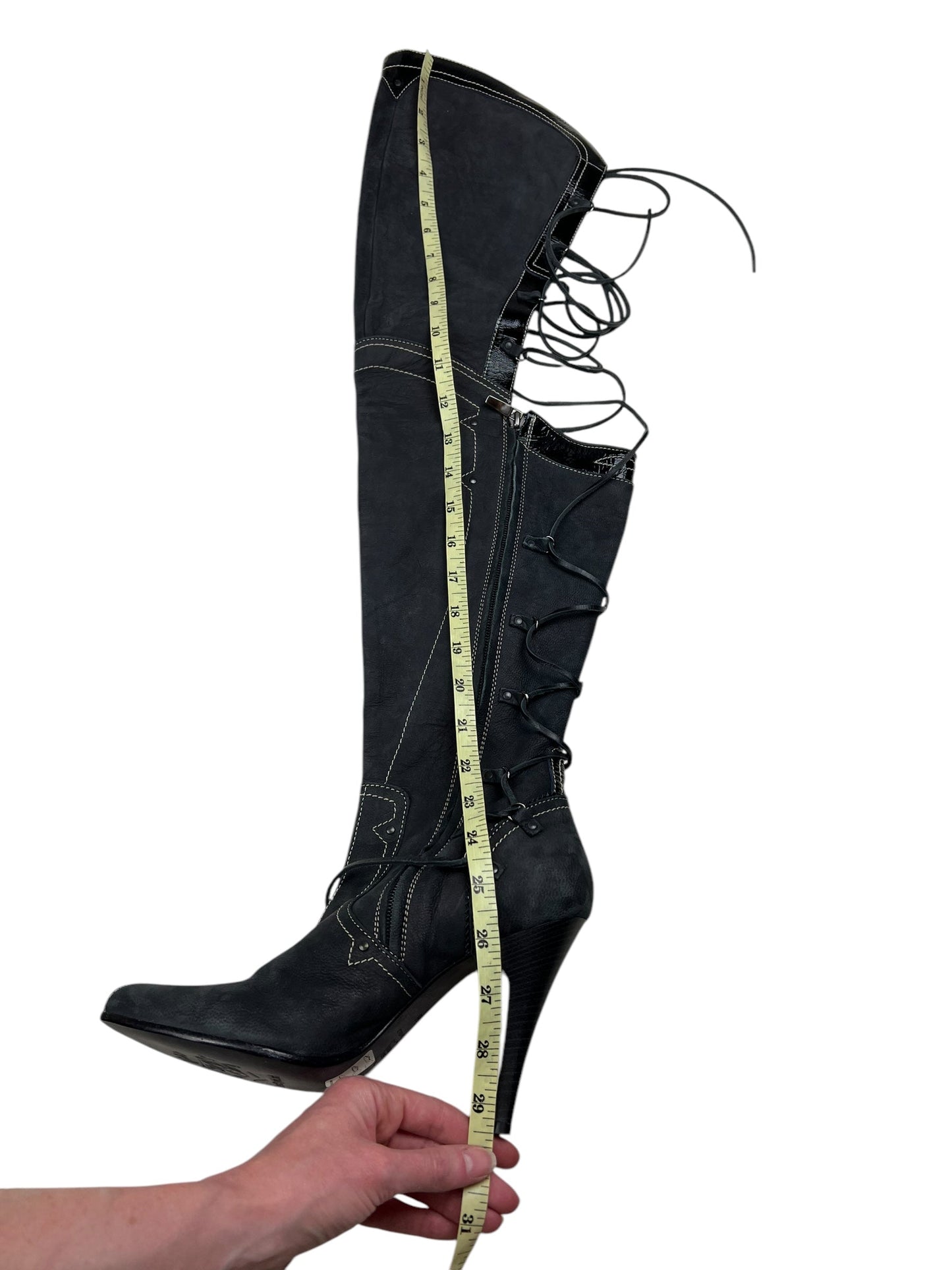 Diesel StyleLab Y2K thigh high corset back leather boots | GREY, Black