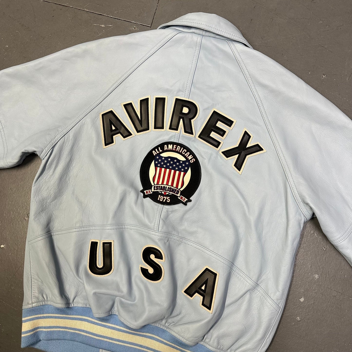 Avirex Icon Leather Jacket In Baby Blue ( L )