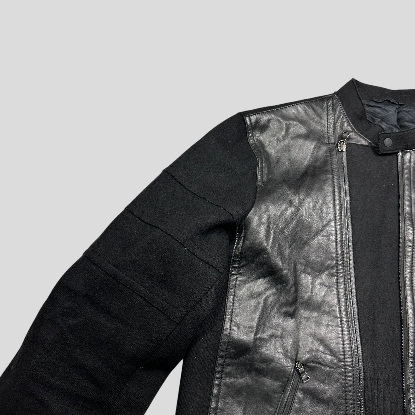 Neil Barrett 00’s Leather + Wool Modular Zip Panelled Biker Jacket - M