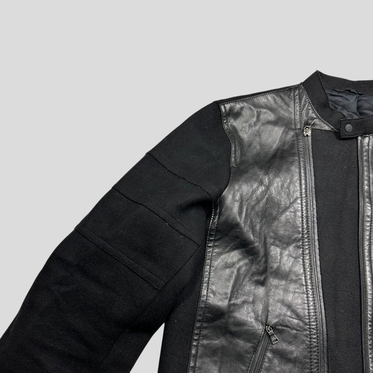 Neil Barrett 00’s Leather + Wool Modular Zip Panelled Biker Jacket - M | Large, Black
