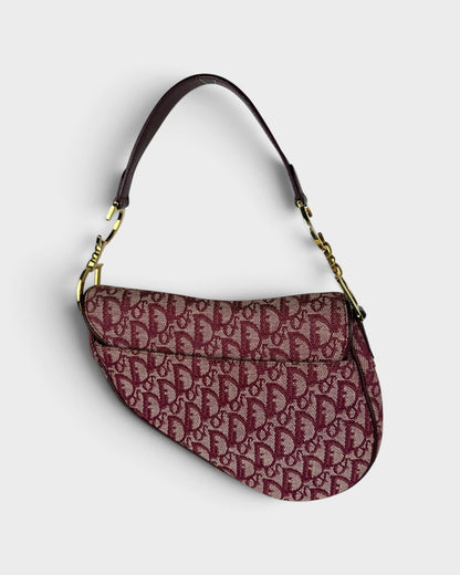 Vintage Christian Dior Monogram Bordeaux Red Saddle Shoulder Bag | O/S, Multicoloured