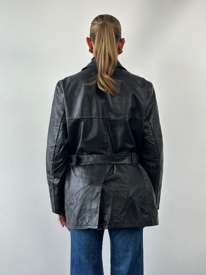 Vintage Belted Leather Jacket - XL