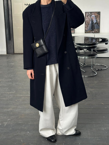 Vintage 1990s Wool Cashmere Double Breasted Belted Coat - L