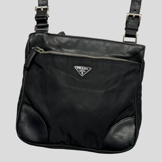 Prada Milano 00’s Nylon & Leather Crossbody Bag | O/S, Black