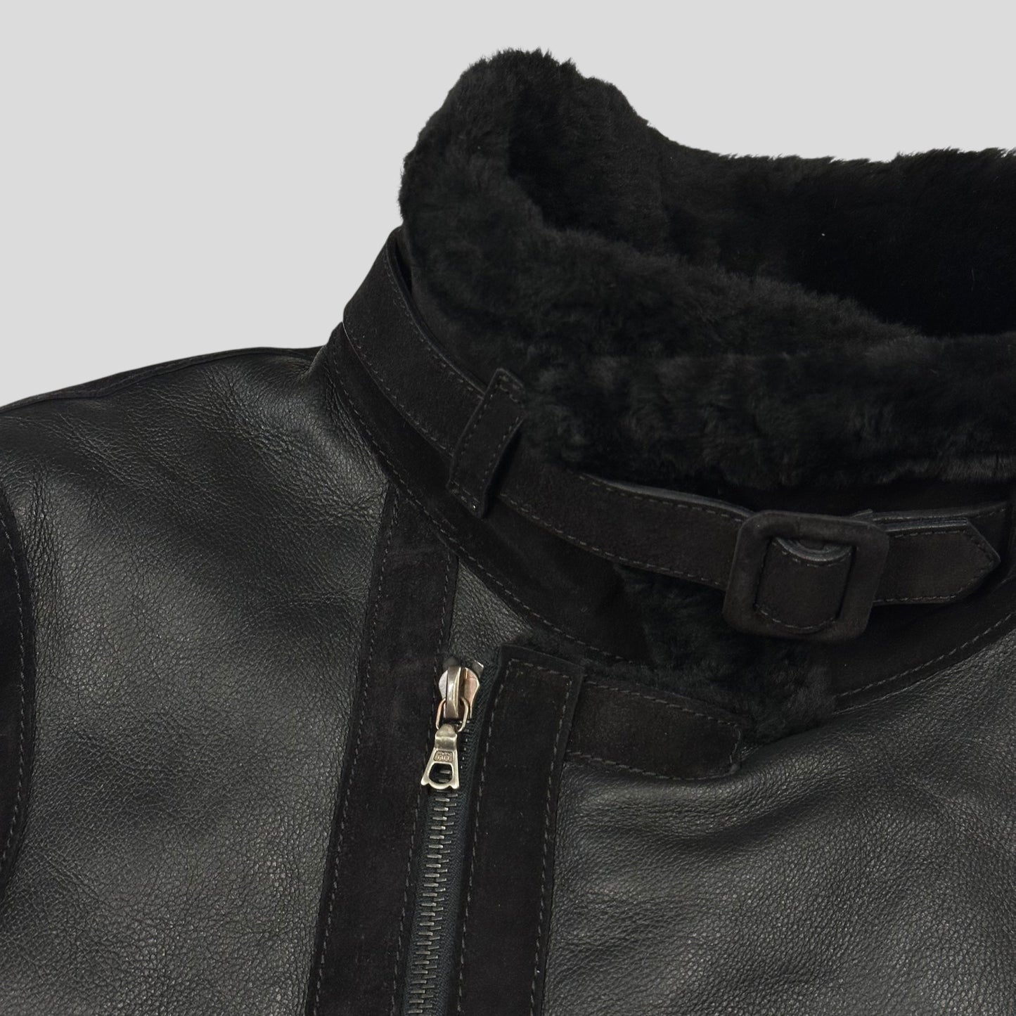 Neil Barrett Leather Lambskin Shearling Asymetrical Biker Jacket - S | Default Title, Black
