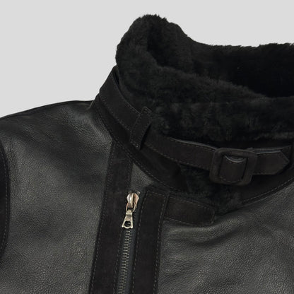 Neil Barrett Leather Lambskin Shearling Asymetrical Biker Jacket - S | Default Title, Black