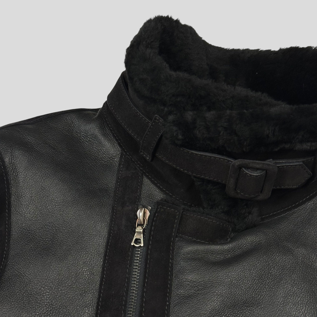 Neil Barrett Leather Lambskin Shearling Asymetrical Biker Jacket - S | Black