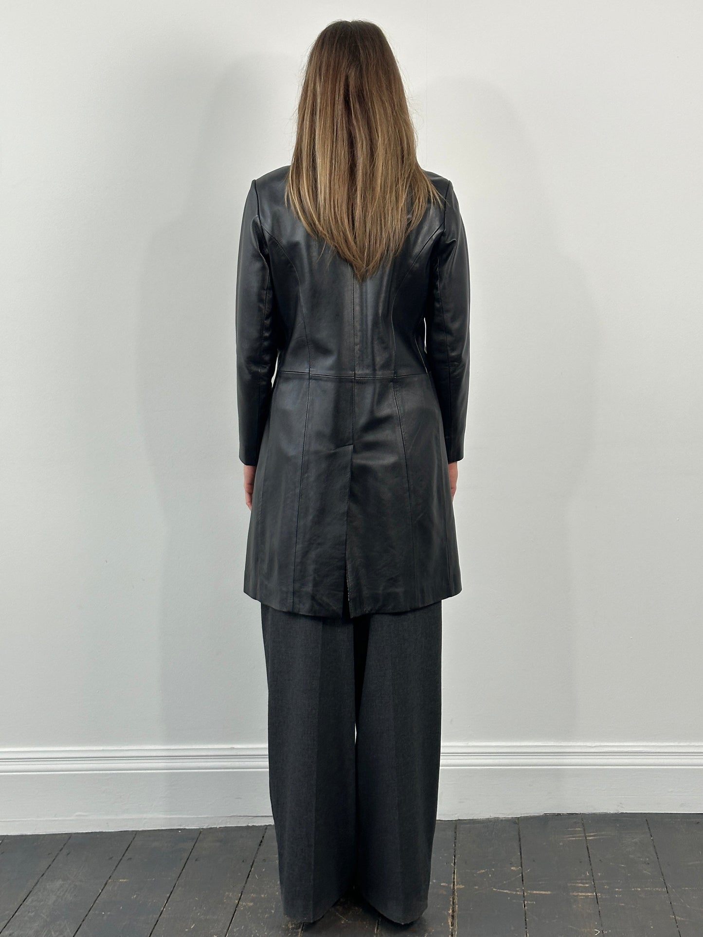 Vintage 1990s Minimal High Neck Leather Jacket - S