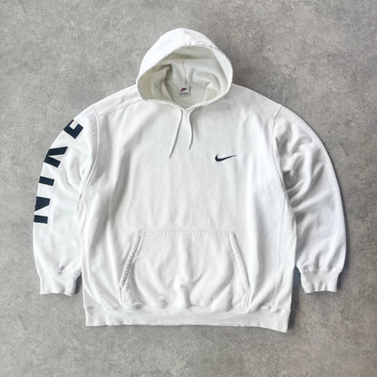 Nike 1990s heavyweight embroidered spellout hoodie (XXL)