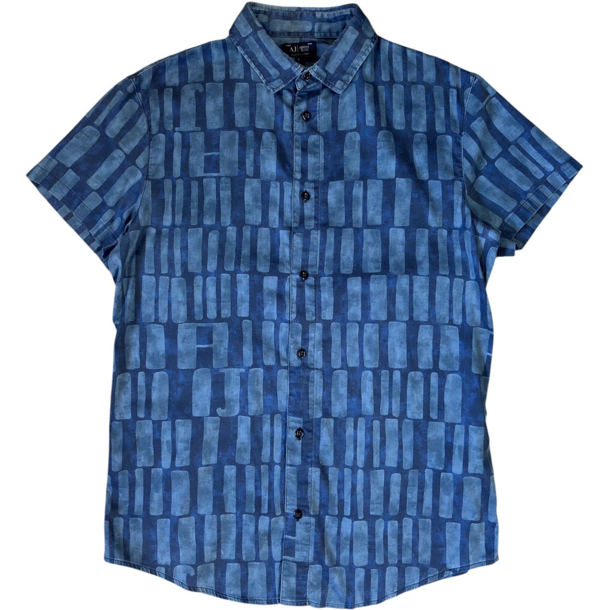 Armani Jeans 00’s All Over Print Short Sleeve Shirt M | Medium, Blue