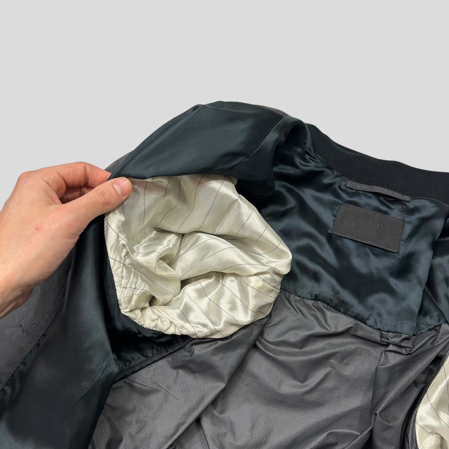 Prada Milano 2010 Shadow Plaid Nylon Bomber Jacket - IT54 (L) | Default Title, Grey