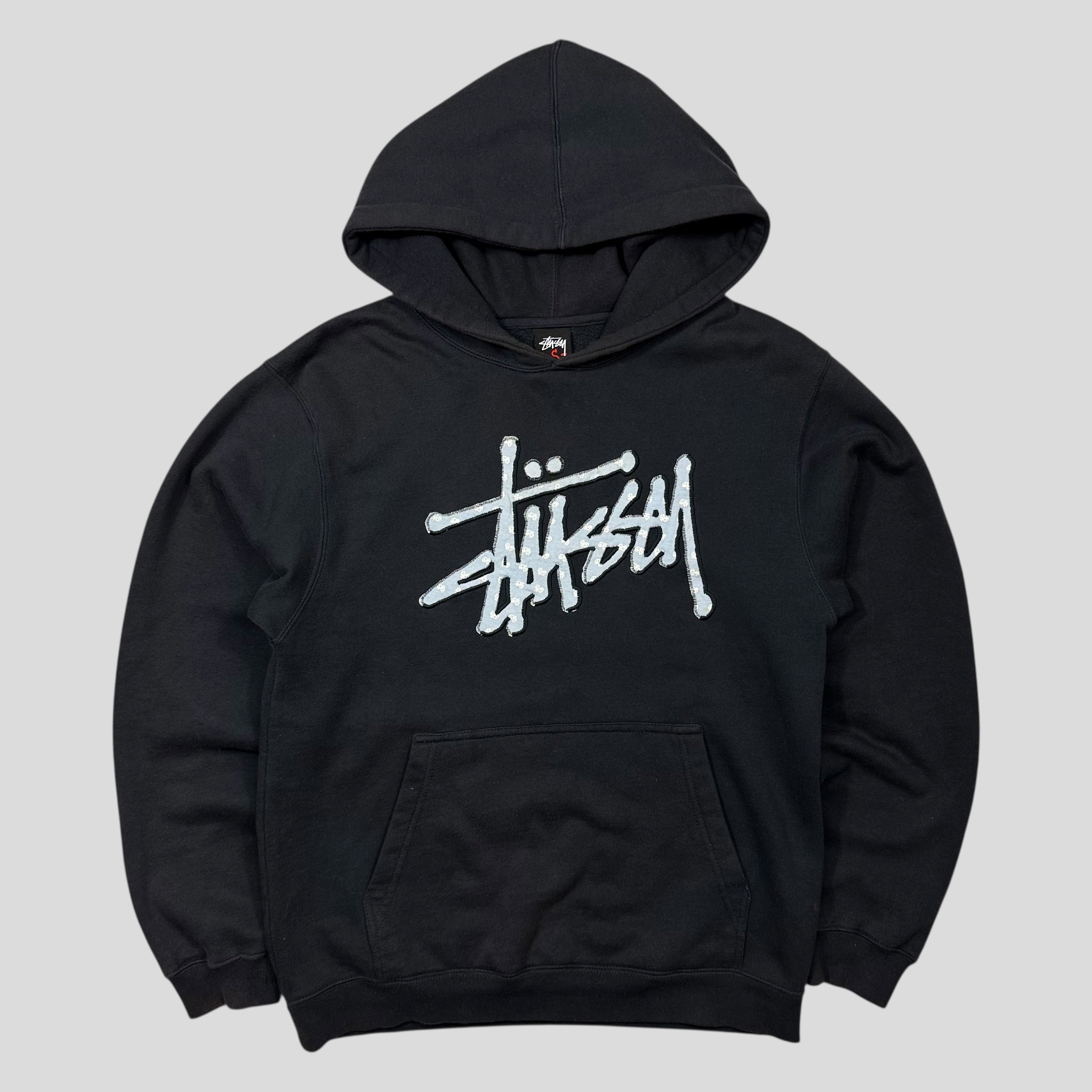 Stussy 00's Embroidered Appliqué Monogram Logo Boxy Hoodie - S/M
