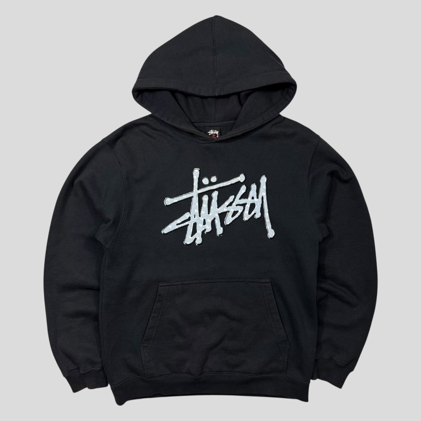 Stussy 00’s Embroidered Appliqué Monogram Logo Boxy Hoodie - S/M
