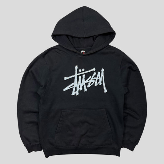 Stussy 00’s Embroidered Appliqué Monogram Logo Boxy Hoodie - S/M