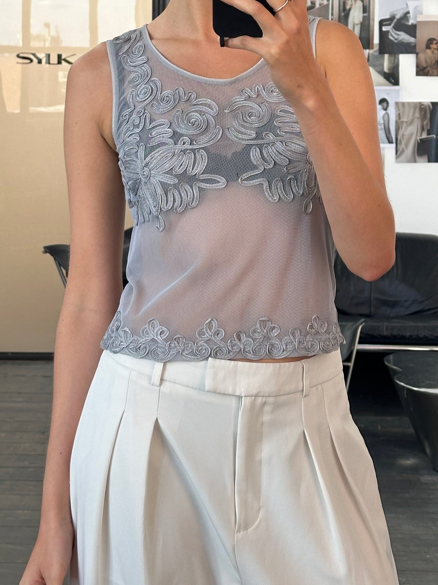 Armani Jeans 1990s Sheer Appliqué Vest Top - S/M