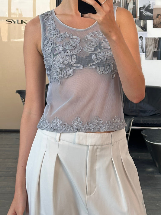 Armani Jeans 1990s Sheer Appliqué Vest Top - S/M