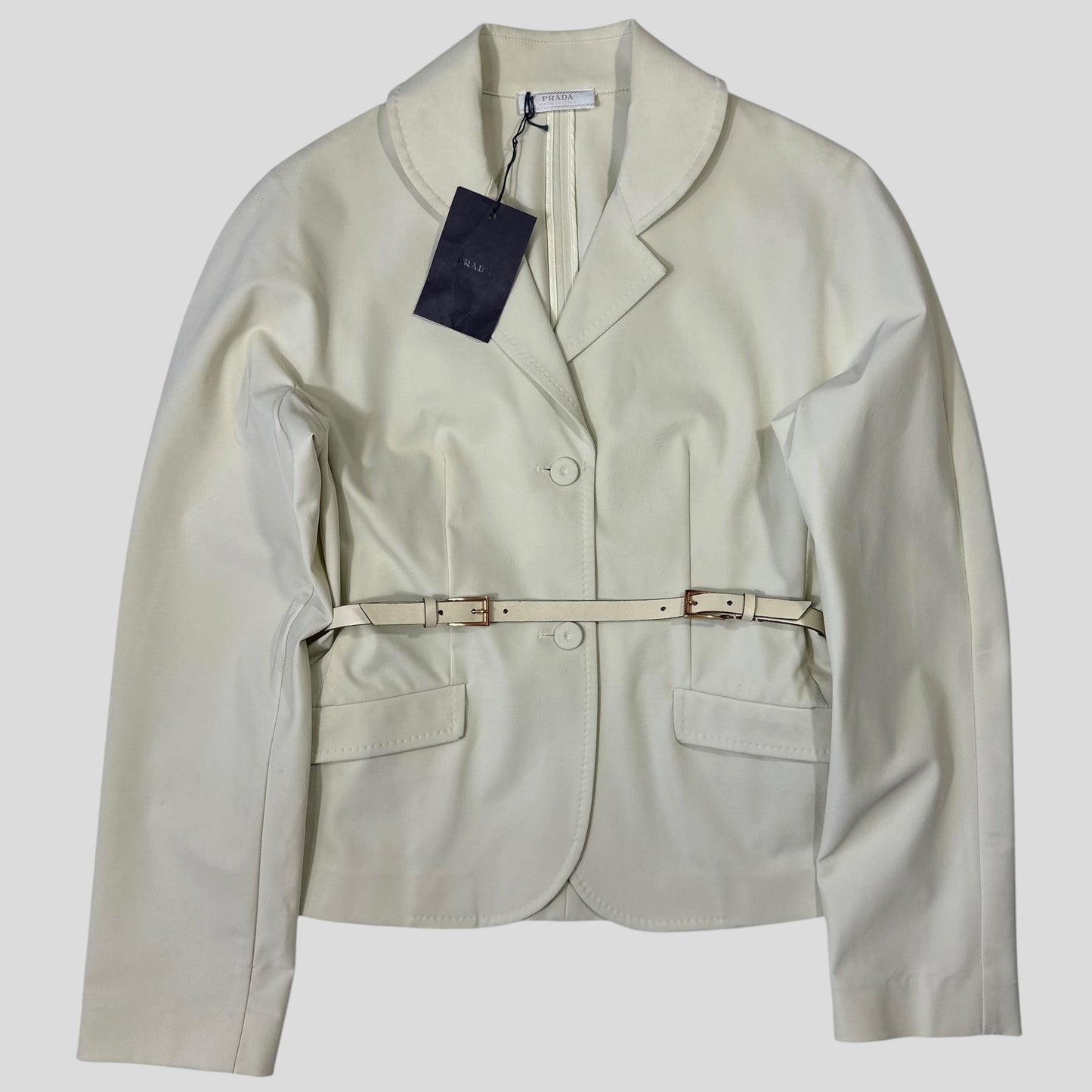 Prada Milano SS99 Tecno Stretch Belted Blazer Jacket - IT44 | Default Title, Cream