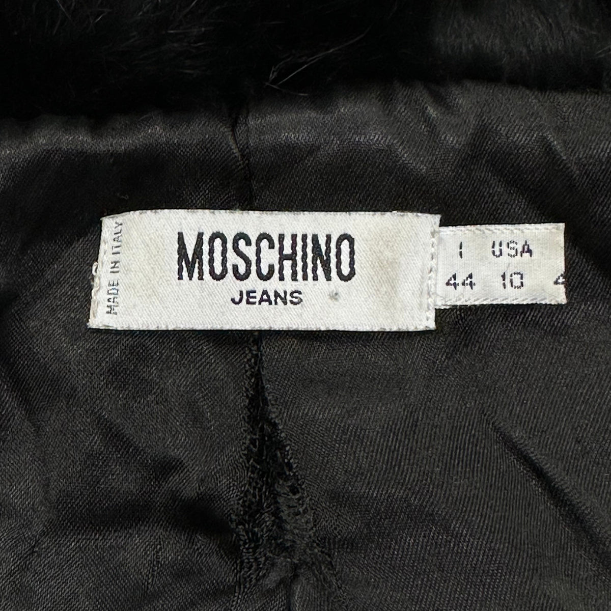 Moschino Jeans 00’s Rabbit Fur Collar Cropped Furry Jacket - UK8-12 | Large, Black