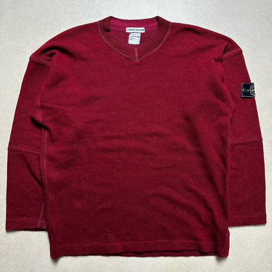 A/W 1988 Crimson Red Ribbed V-neck Sweater