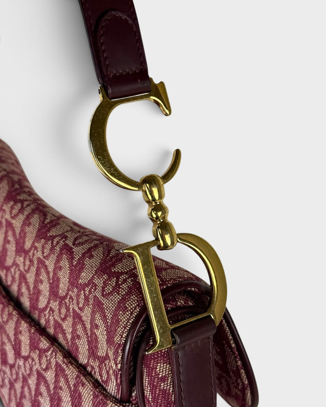 Vintage Christian Dior Monogram Bordeaux Red Saddle Shoulder Bag | O/S, Multicoloured