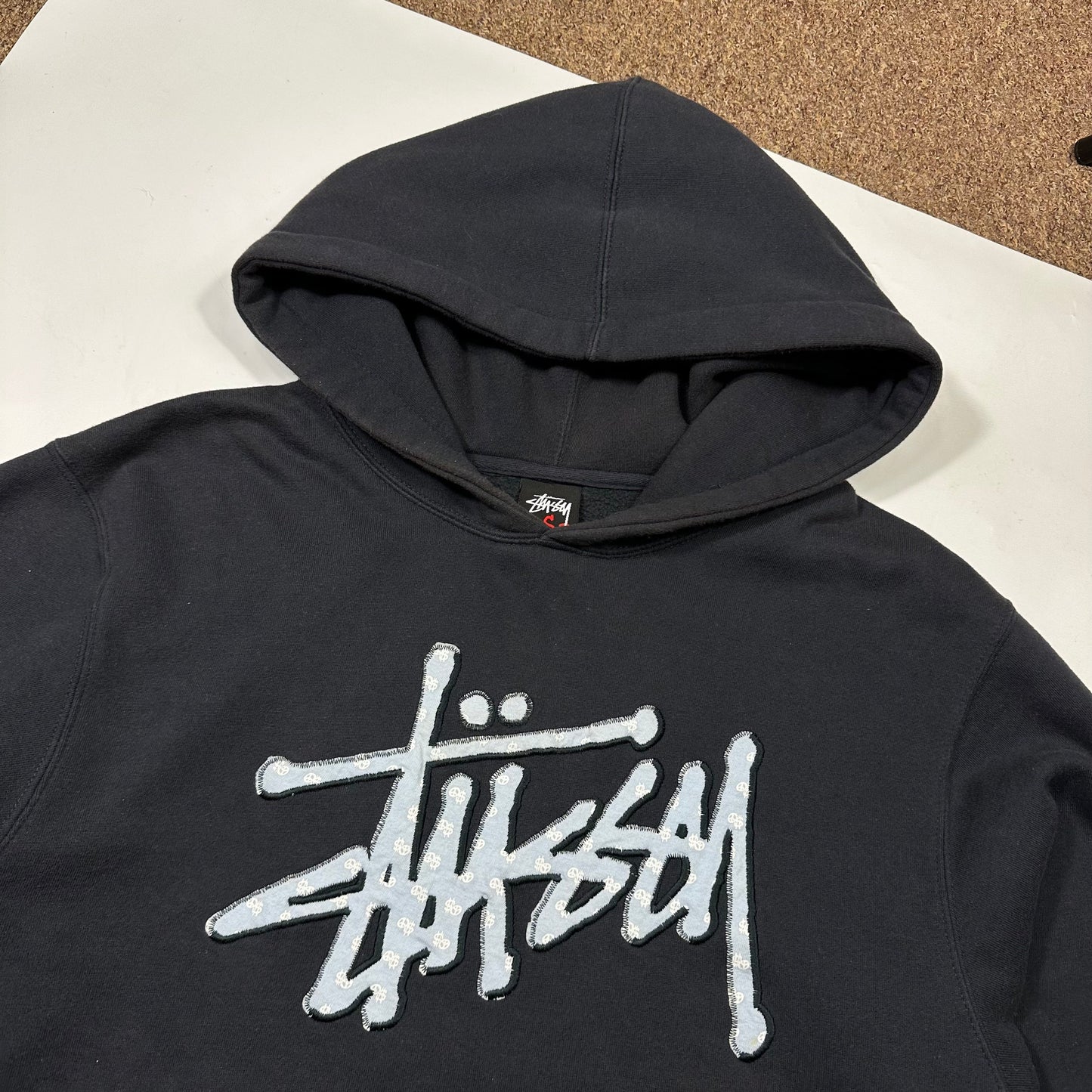 Stussy 00’s Embroidered Appliqué Monogram Logo Boxy Hoodie - S/M