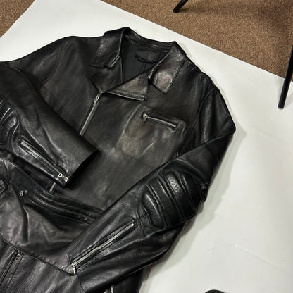 Prada FW99 Calf Leather Moto Long Jacket with Belt Bag - L