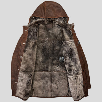 Prada Milano 2010 Sheepskin Fur & Leather Strap Hooded Coat - IT50 | O/S, Brown