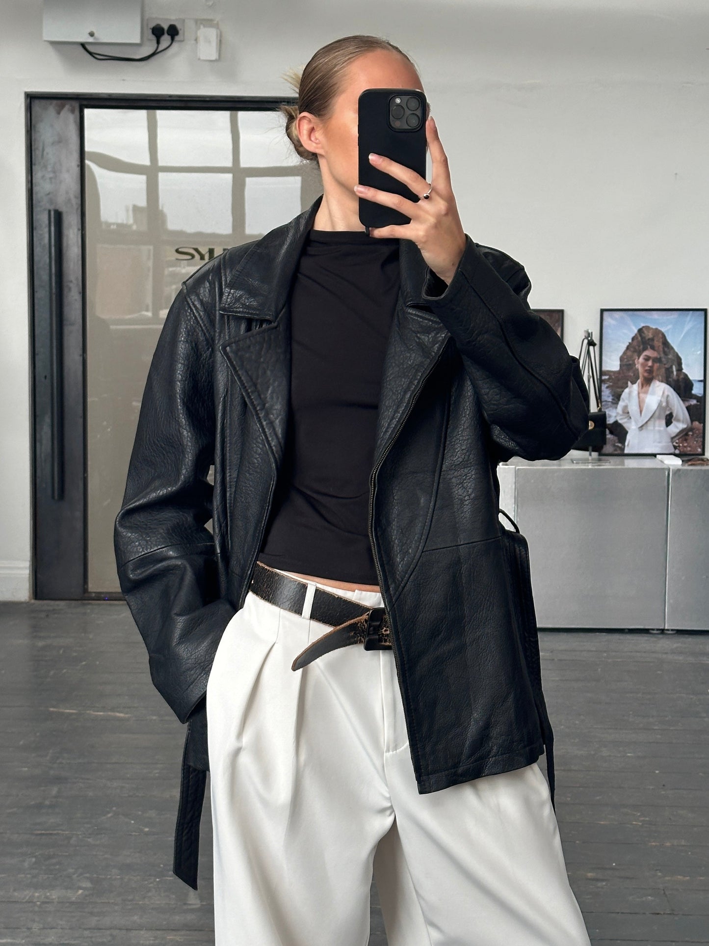 Vintage 1990s Lamb Leather Belted Jacket - XL