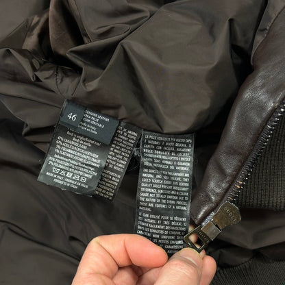 Gucci Brown Nappa Leather Hybrid Logo Bomber Jacket - IT46 (S) | Default Title, Brown