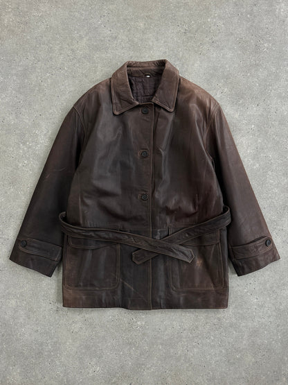Italian Vintage 1990s Aged Belted Leather Jacket - XL