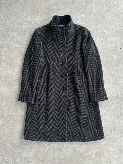 Max Mara Wool Cashmere Herringbone Single Breasted Coat - S/M