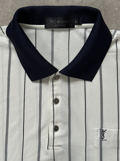 Yves Saint Laurent 1990s Pure Silk Stripe Polo Shirt - M