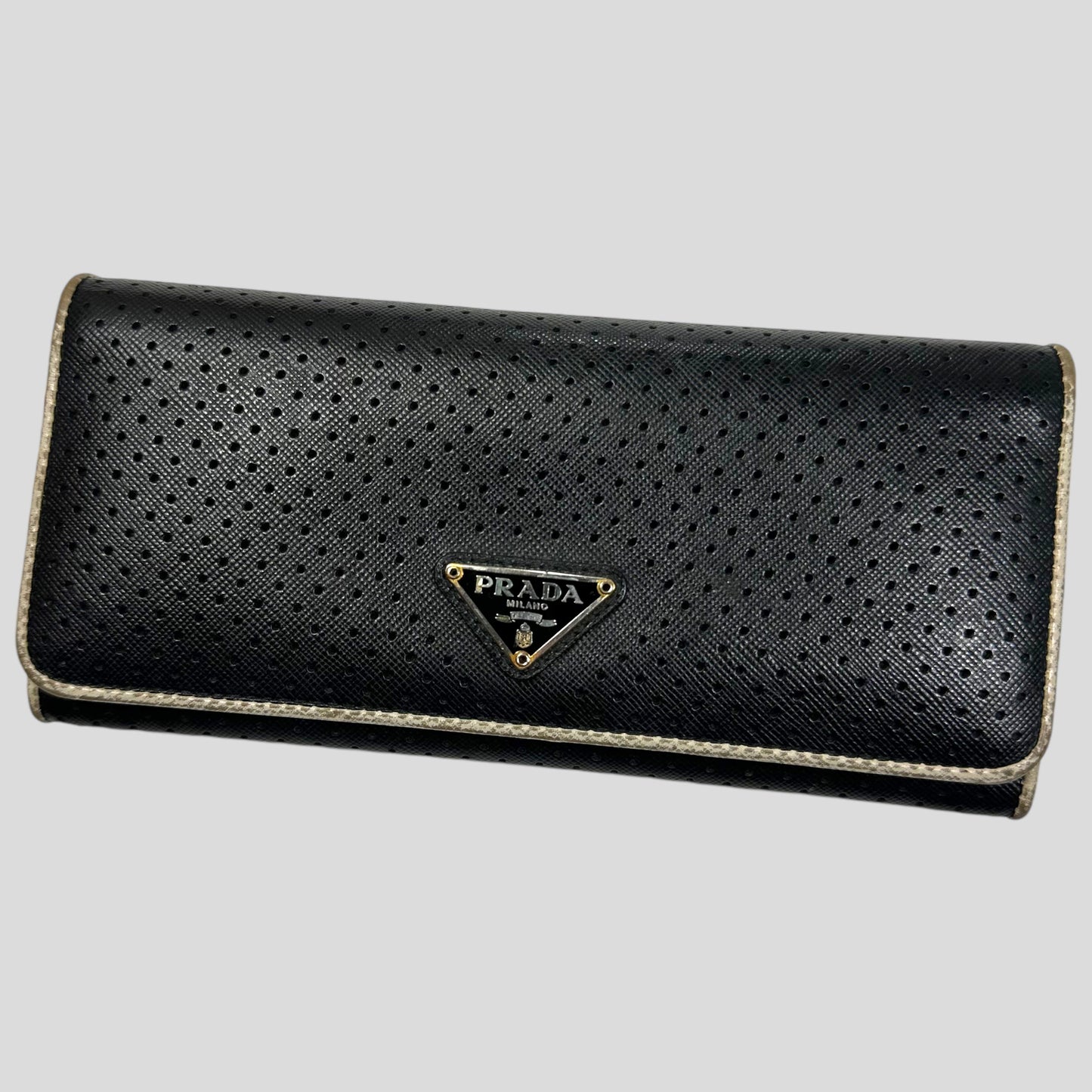 Prada Milano 00’s Perforated Saffiano Leather Flap Continental Wallet