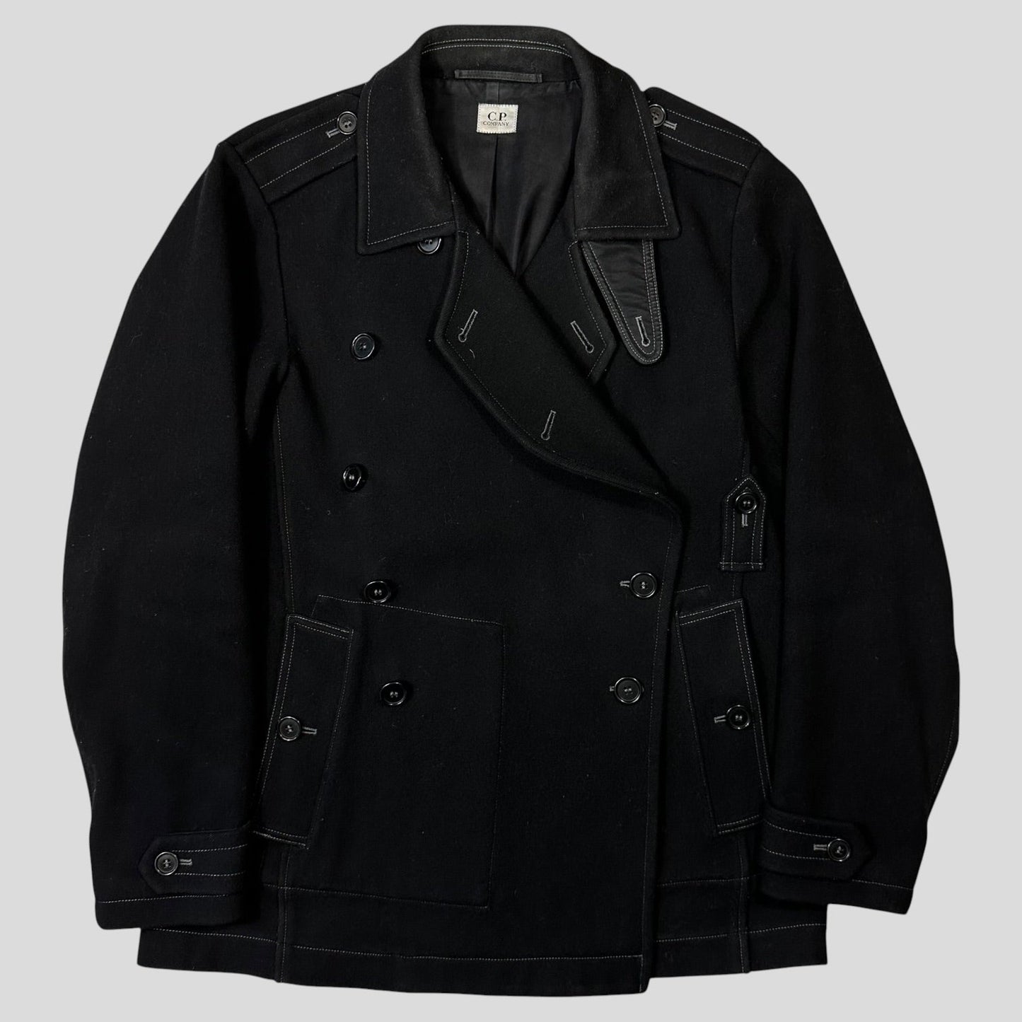 CP Company AW07 Heavy Wool Contrast Stitch Military Peacoat - IT52 | Default Title, Black