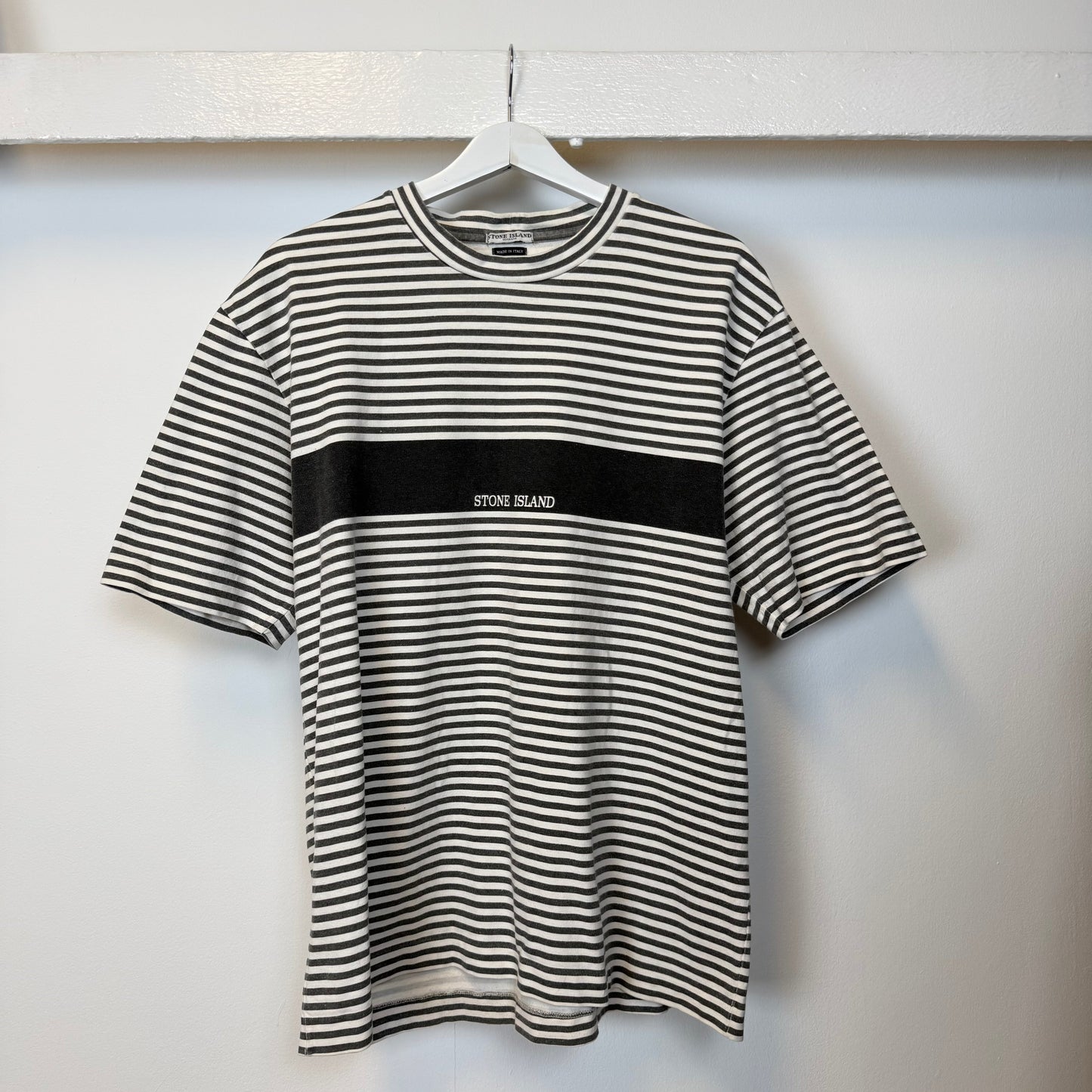 Early 00’s Stone Island Striped Logo T-shirt (XL) | XL, Black and White