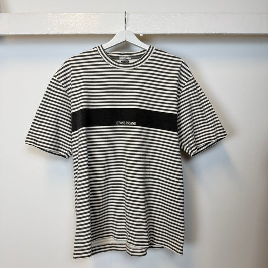 Early 00’s Stone Island Striped Logo T-shirt (XL) | XL, Black and White