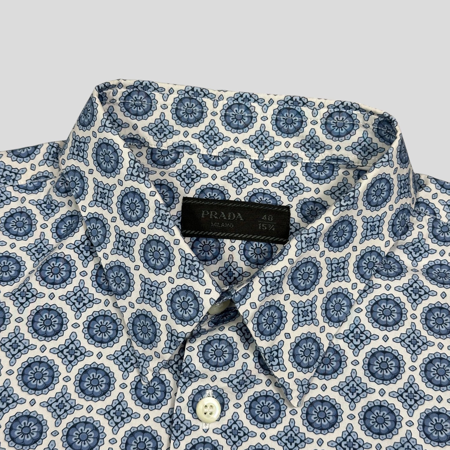 Prada 2020 Persian Geometric Print Boxy Cotton Logo Shirt - M/L