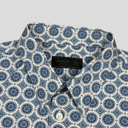 Prada 2020 Persian Geometric Print Boxy Cotton Logo Shirt - M/L
