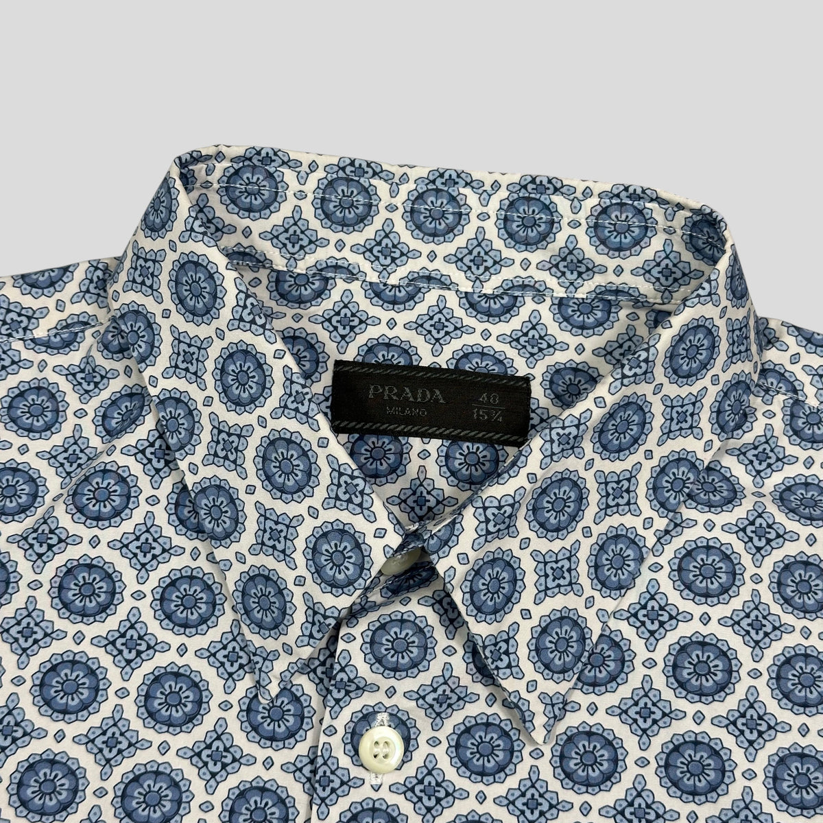 Prada 2020 Persian Geometric Print Boxy Cotton Logo Shirt - M/L | 40, Multicoloured