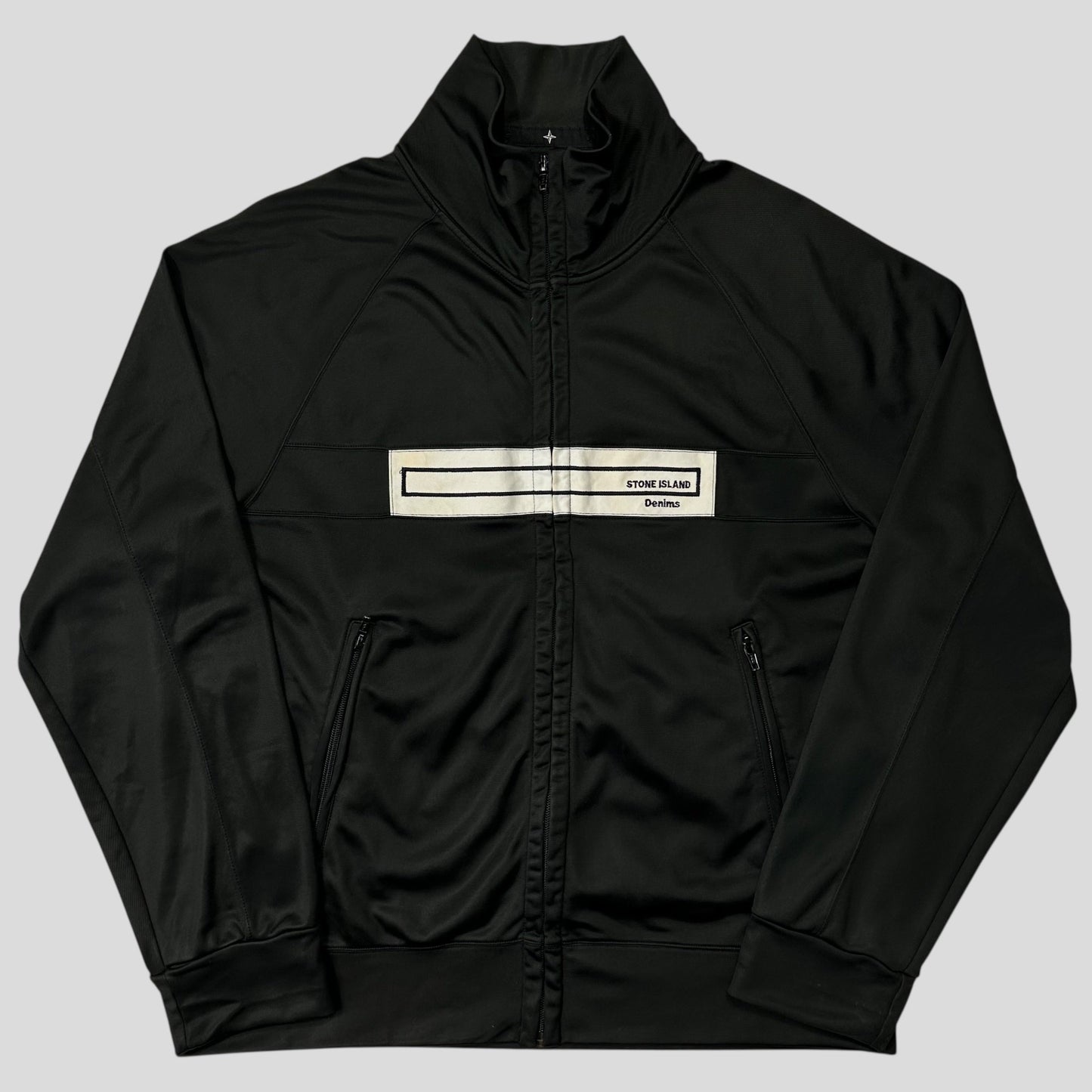 Stone Island AW04 Denims Spellout Logo Black Track Jacket - L