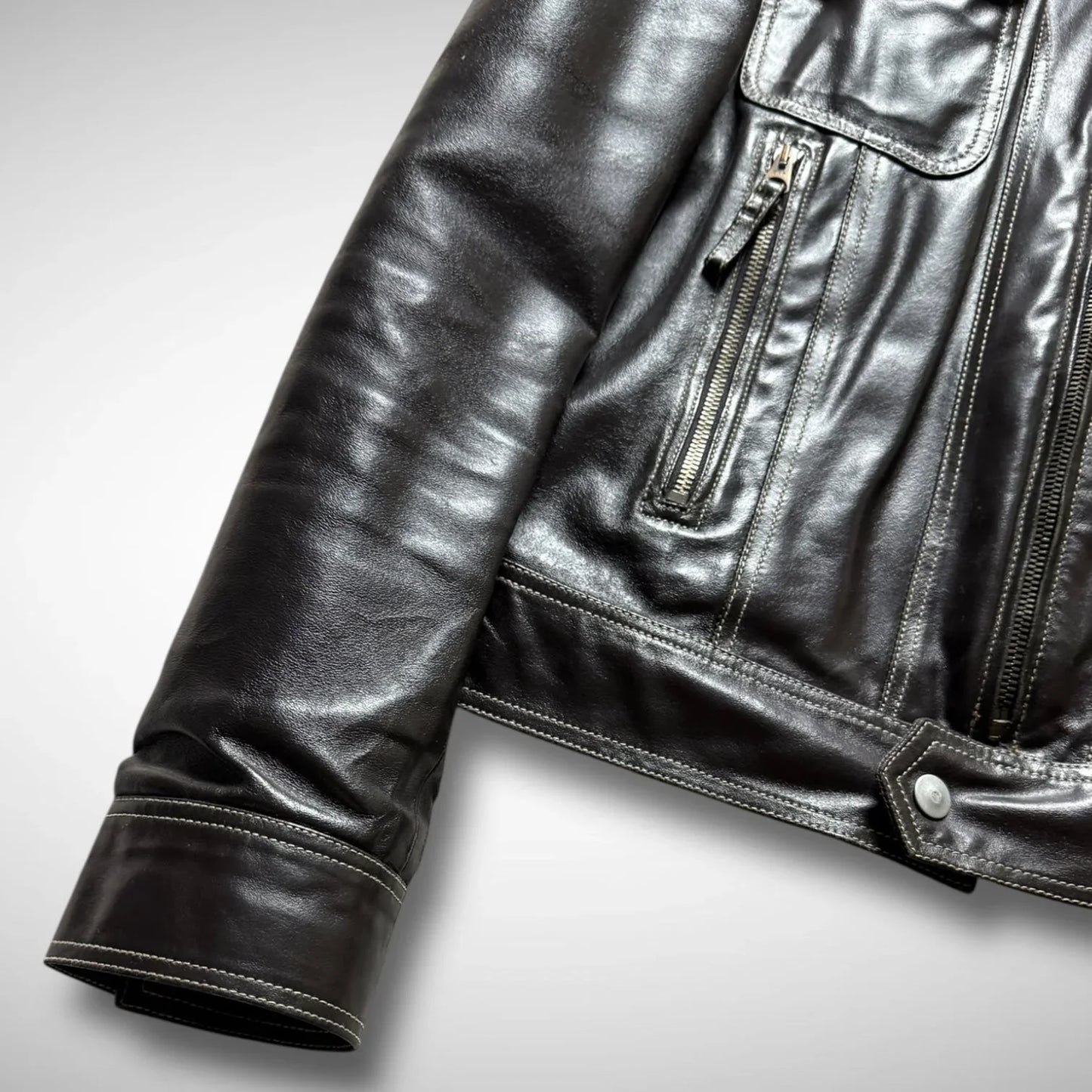 Armani Jeans Contrast Stitch Leather Jacket (2000s)