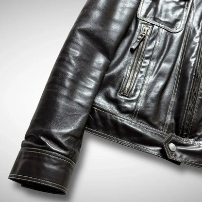 Armani Jeans Contrast Stitch Leather Jacket (2000s)