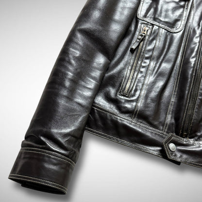 Armani Jeans Contrast Stitch Leather Jacket (2000s)