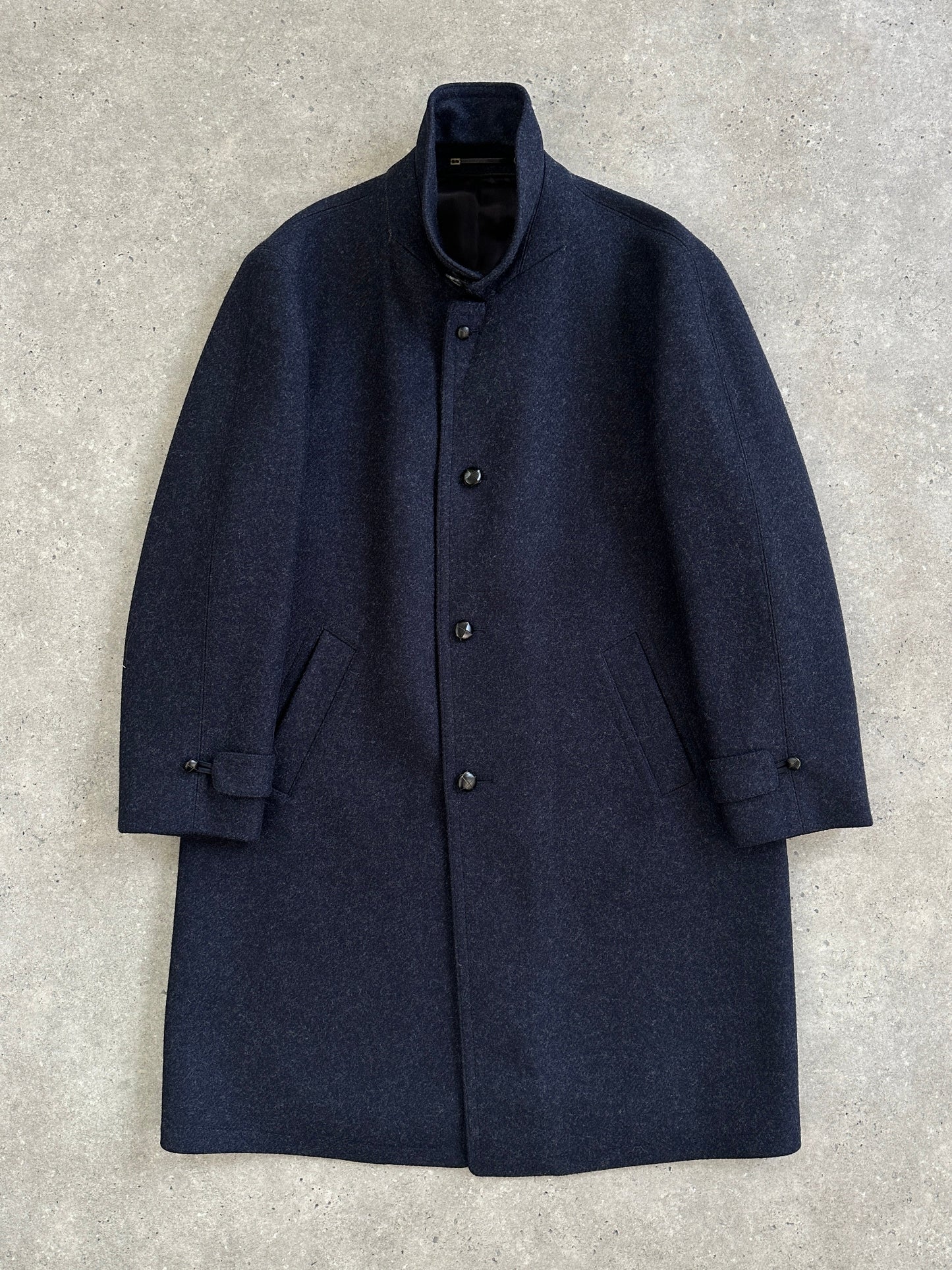Vintage 1990s Pure Wool High Neck Single Breasted Coat - XL/XXL