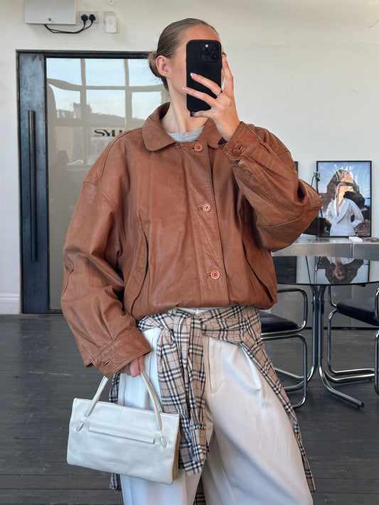 Vintage 1980s Leather Bomber Jacket - L