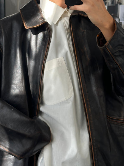 Italian Vintage 1990s Distressed Leather Jacket - L/XL